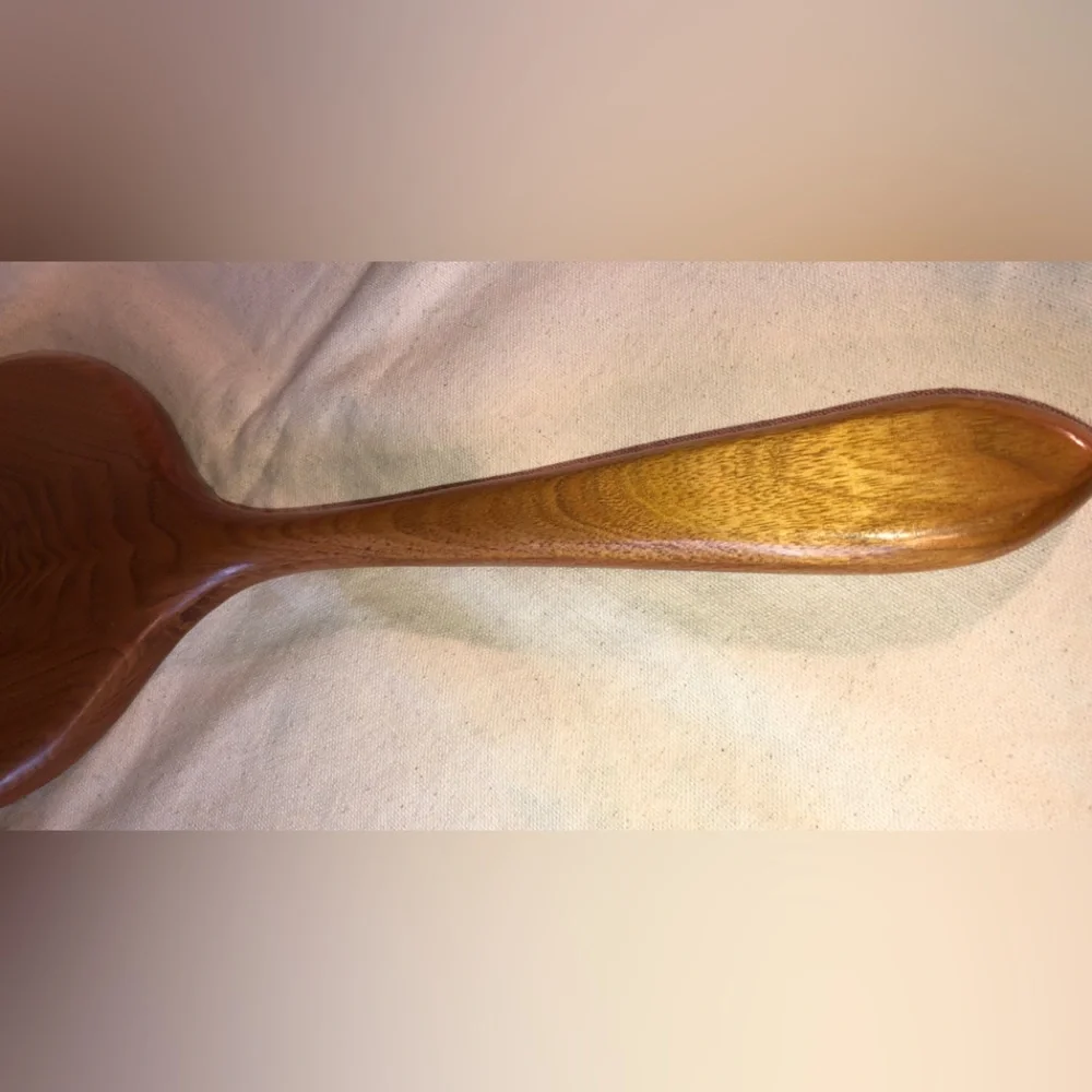Wooden Round Long Handled Hand Mirror-Handcrafted/vintage 1980s -16.5” long